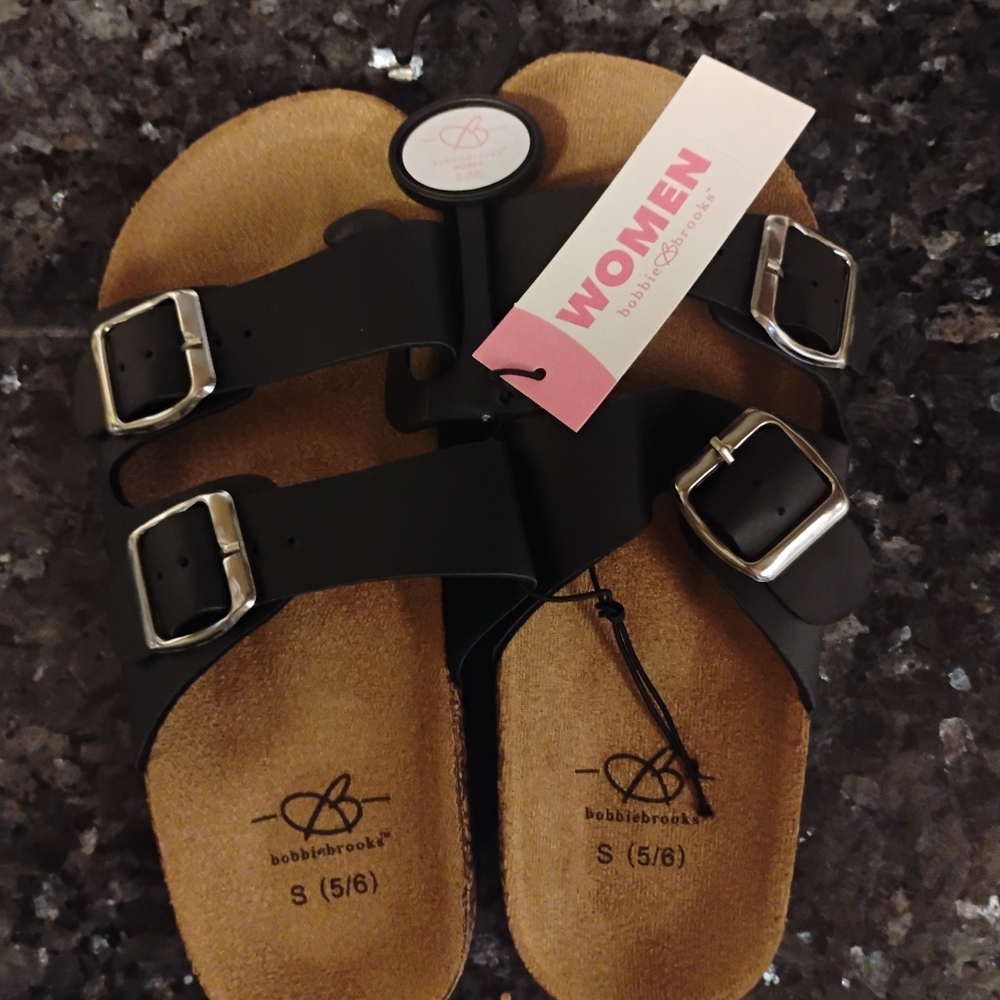 Bobbie Brooks Black and Silver Comfort Sandals